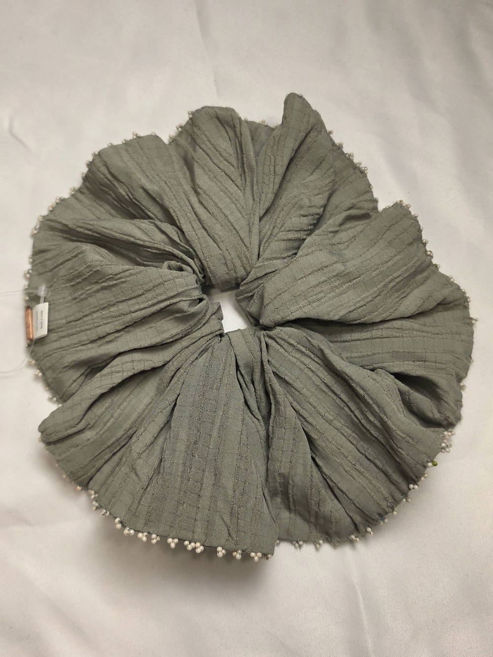 Free People Calypso Oversized Beaded Trim Scrunchie Sage Green NWT